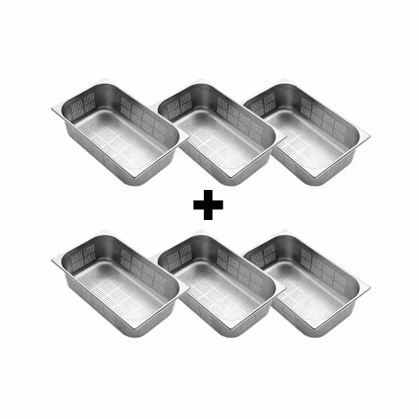 (6 pcs) Stainless Steel Gastronorm Pan GN 1/1 - perforated - Depth: 150mm