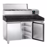Chladicí stůl na pizzu PREMIUM - 1500x800 mm - se 2 dveřmi - se žulovou pracovní deskou - vč. chladicí nástavbové vitríny - 7x GN 1/4
