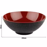(6 bucăți) Bol - ASIA PLUS - Melamină - 1.1 litru - Ø 200mm - Negru/Roșu