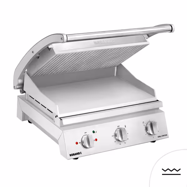 ROBAND | Klämgrill | Hamburgergrill - 2,2 kW - Räfflad top och slät botten - Grillyta: 375x275mm