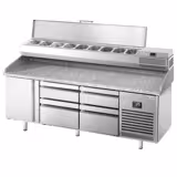 Table réfrigérée à pizza Premium PLUS - 1980x700 mm - avec 1 porte & 4 tiroirs - incl. vitrine réfrigérée - 9x GN 1/4
