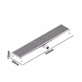 Canalina di scarico a pavimento professionale in acciaio inox - 1650x300mm - a basso profilo con uscita laterale - Ø70mm