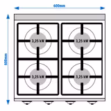 Gasfornuis – tafelmodel - 13,1kW - 4 branders - open onderstel