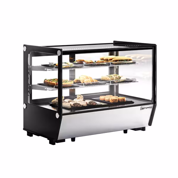 Vetrina refrigerata da banco - 160l - 880mm - Doppio vetro; 2 porte scorrevoli in vetro - vetro dritto - con 2 ripiani - LED interni; 4 lati vetro