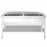 Stainless Steel Commercial Sink Unit PREMIUM - 2000x700mm - with Undershelf & Double Bowl - with Upstand