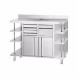 Stainless Steel Floor Cupboard - for coffee machine - 1468x600mm - with Hinged Doors & Upstand