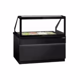 Saladette TORONTO - 1500 mm - svart front - 2 dörrar - med rak glasöverdel för 4x GN 1/1 + 1 hylla - svart granitbänkskiva