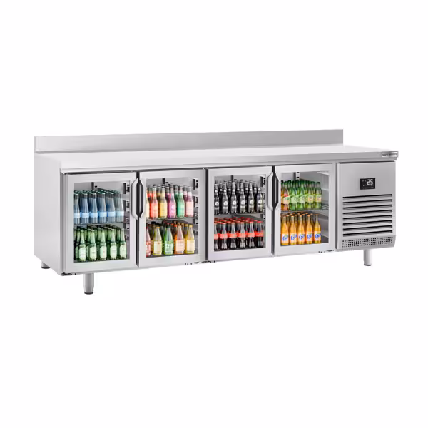 طاولة مبردة PREMIUM PLUS - 2452x600mm - 525 لتر - مع 4 باب زجاجي - حاجز خلفي