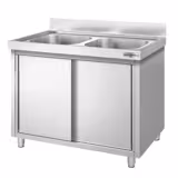 Commercial Sink Cabinet PREMIUM - Stainless Steel - 1000x600 -  2 Bowls Middle
