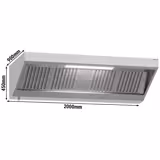 Wandafzuigkap RVS - 900mm diep - 2000mm - zonder motor - met 4 labyrintfilters en verlichting