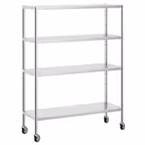 Estante em aço inoxidável PREMIUM - 1400x500mm - com 4 prateleiras (AJUSTÁVEL) - incl. 4 rodas