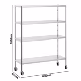 Edelstahlregal PREMIUM - 1400x490mm - mit 4 Ablagen (VERSTELLBAR) - inkl. 4 Rollen