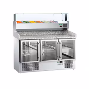 Rashladni pult za pripremu pizze ECO - 1400x700 mm - sa 3 staklena vrata - Uklj. rashladnu nadograđenu vitrinu - 6x GN 1/4