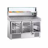 Commercial Pizza Prep Counter - Granite Top ECO - 1400x700mm - with 3 glass doors - incl. refrigerated topping unit with glass sneeze guard LED - 6x GN 1/4