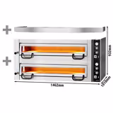 Forno elettrico per pizza - Platea in mattoni refrattari - 1462x1010mm - 6+6 pizze Ø34cm - fino a 450°C - Meccanico - incl. Cappa