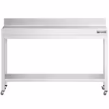 Table de travail en inox PREMIUM - 1400 x 600 mm - avec tablette inférieure, dosseret et roulettes