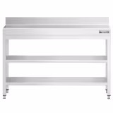 Nerezový pracovní stůl PREMIUM - 1200x600 mm - se spodní policí & se zadní lištou & s mezipolicí