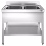 Stainless Steel Commercial Sink Unit PREMIUM - 1000x600mm - with Double Bowl Centre - with Undershelf - with Upstand