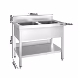 Chiuvetă profesională PREMIUM - 1000x700 mm - cu poliță inferioară - cu 2 cuve