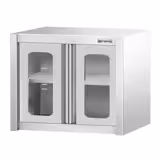 Rozsdamentes acél faliszekrény - 800x400mm - üveg tolóajtóval - 650mm magas