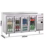 Barkylbänk PREMIUM PLUS - Glas - 2452x600 mm - 690 liter - 4 hängda glasdörrar, 2 lådor & stänkkant 100 mm