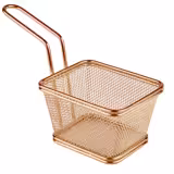 (6 unid) Cesto para batatas fritas - SNACKHOLDER - aço inoxidável - retangular - 100x85x65mm - com pega - Cobre