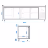 Kylbänk PREMIUM PLUS - 2452x700 mm - 625 l - med 2 dörrar - med 4 lådor - med bakkant - Fläktkyla - R290