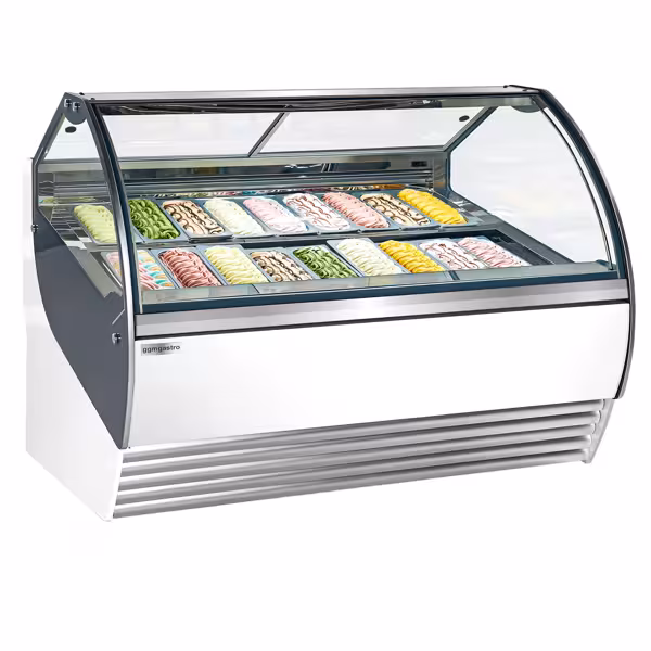 Ice Cream Serve Over Counter | NOLAN - 1730mm - Ventilated cooling - with LED lighting - for 18 x 5 litres Napoli pans - White