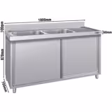 Commercial Sink Cabinet ECO - 1800x700mm - with 2 bowls centre
