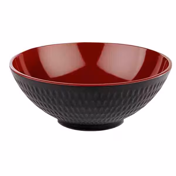 (6 uds) Bol cuadrado - ASIA PLUS - Melamina - 1,1L - 200x200mm - Profundidad: 80mm - Negro/Rojo