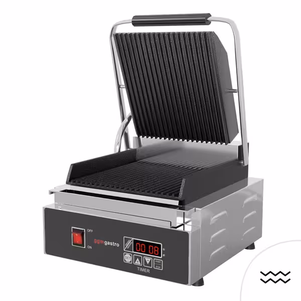 Presse à Panini / Gril de contact - 1,8kW - Numérique - plaques : dessus et dessous rainurés - surface de cuisson : 230x220mm