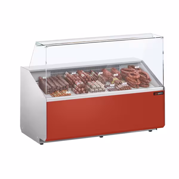 Vitrină frigorifică orizontală - 1568x979 mm - 324 L - geam frontal drept - cu servire asistată - cu 2 uși - cu 1 rafturi - panou frontal roșu
