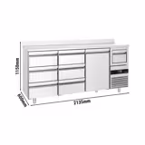 Bar- & Getränkekühltisch PREMIUM - 2130x600mm - mit 1 Tür, 6 Schubladen, Aufkantung & Ausklopfer für Kaffee