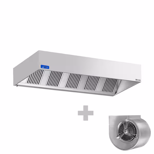 Commercial Wall-Mounted Extractor Hood with Motor - 2800mm - with Speed Controller, Baffle Filters & Lighting