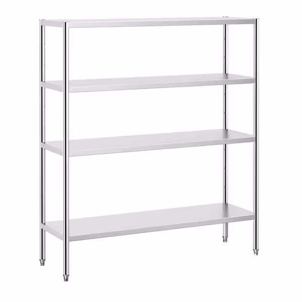 RVS stelling PREMIUM - 1600x1800mm - Diepte: 500mm - met 4 legborden (in hoogte verstelbaar) - Draagvermogen per schap: 80kg