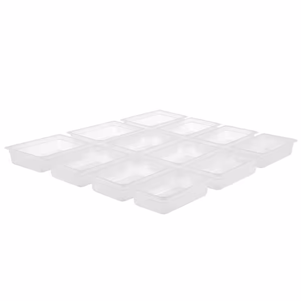 (12 st) Kantin i polykarbonat GN 1/2 - klar - 11,7 l - Djup: 200 mm