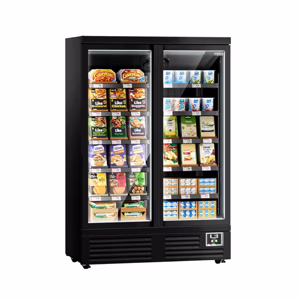 Přístěnný chladicí regál - 1310 mm - 991 L - se 2 dvojitými skleněnými křídlovými a 5 policemi