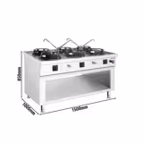 Mașină de gătit pe gaz cu 6 arzătoare wok PROFESIONALĂ - tip insulă - 90 kW - 6 arzătoare - cu 4 robineți de apă incluși