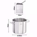 Pasta Pot - Stainless Steel - 8L - Ø 240mm - Height: 195mm - incl. 3 Sieves