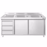 Spülschrank PREMIUM - 1600x700mm - mit 3 Schubladen & 2 Becken rechts