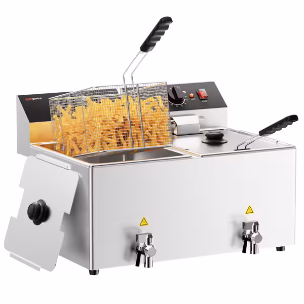 Commercial Countertop Electric Twin Tank Fryer - 12+12 litres - 6.5kW - Manual