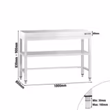 Tavolo da lavoro in acciaio inox PREMIUM - 1000x800mm - con ripiano inferiore & traversi di rinforzo