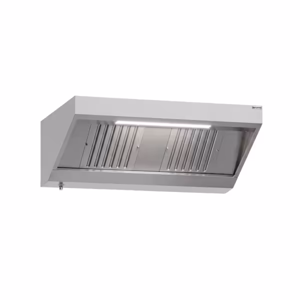 Wandafzuigkap RVS - 700mm diep - 1400mm - zonder motor - met 2 labyrintfilters en verlichting