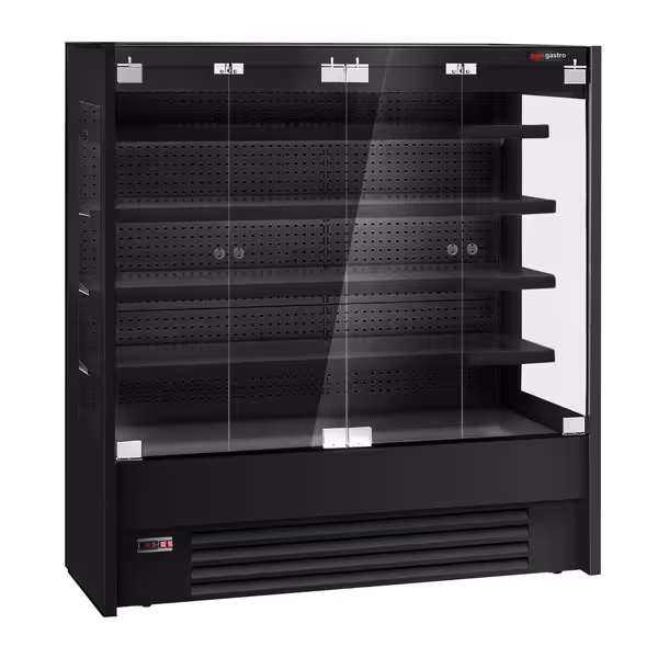 Murale Refrigerato Professionale - 1960mm - +1°/+10°C - con 4 porte a battente in vetrocamera senza cornice & 4 ripiani - Nero
