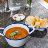 (6 stuks) Schaal - ENAMEL LOOK - Melamine - 0,3L - 150x115mm - Diepte:65mm - met handvatten - stapelbaar - Wit/Blauw