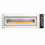 Horno para pizza eléctrico - 1 cámara - piedra refractaria - 4x Ø30cm - 400V - Manual - hasta 450°C - con iluminación interior, chimenea integrada, termostatos independientes arriba/abajo, ventana panorámica