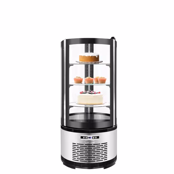 Vetrina refrigerata da banco - 100l - 480mm - Doppio vetro - vetro curvo - con 3 ripiani - 4 lati vetro