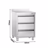 Cassettiera PREMIUM - in acciaio inox AISI 304 - con 3 cassetti e alzatina - 500x700mm
