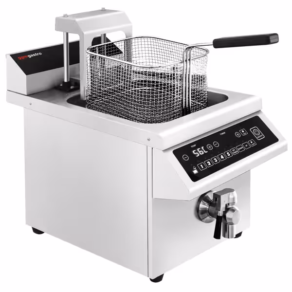 Inductie friteuse - 8 liter - 3,5 kW - digitale bediening - met aftapkraan - met automatische mandenlift