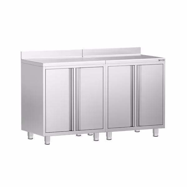 Commercial Stainless Steel Coffee Station & Worktop Floor Cupboard - for Coffee Machine - 1600x600mm - with 2 Double Doors - with Rear Upstand